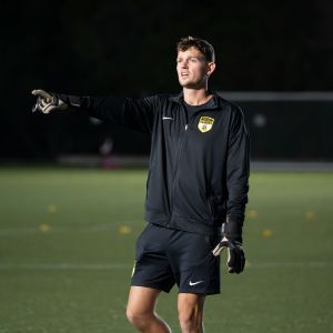 Former professional goalie Kian Van Der Meer works with our athletes at Los Gatos United during Friday night goalkeeper training at Creekside (photo by Efrain Talamantes).