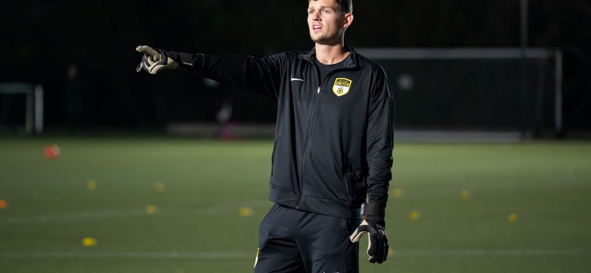 Former professional goalie Kian Van Der Meer works with our athletes at Los Gatos United during Friday night goalkeeper training at Creekside (photo by Efrain Talamantes).