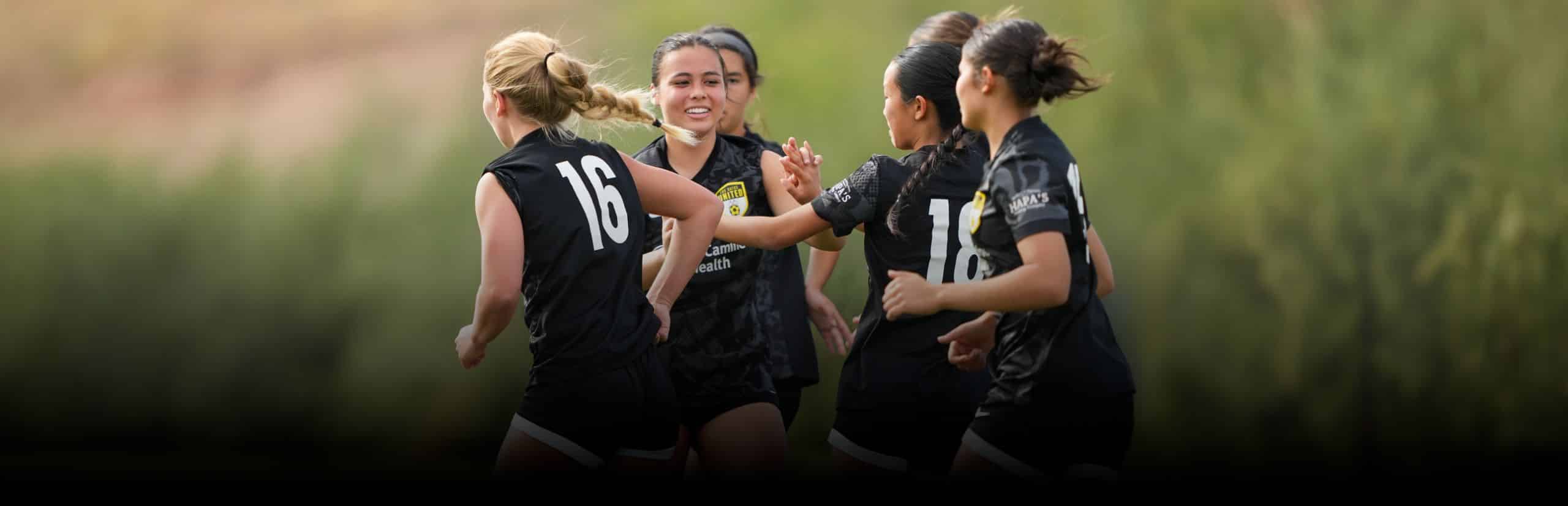 U17 Los Gatos United girls celebrate goal at the ECNL tournament in Phoenix in November, 2026.