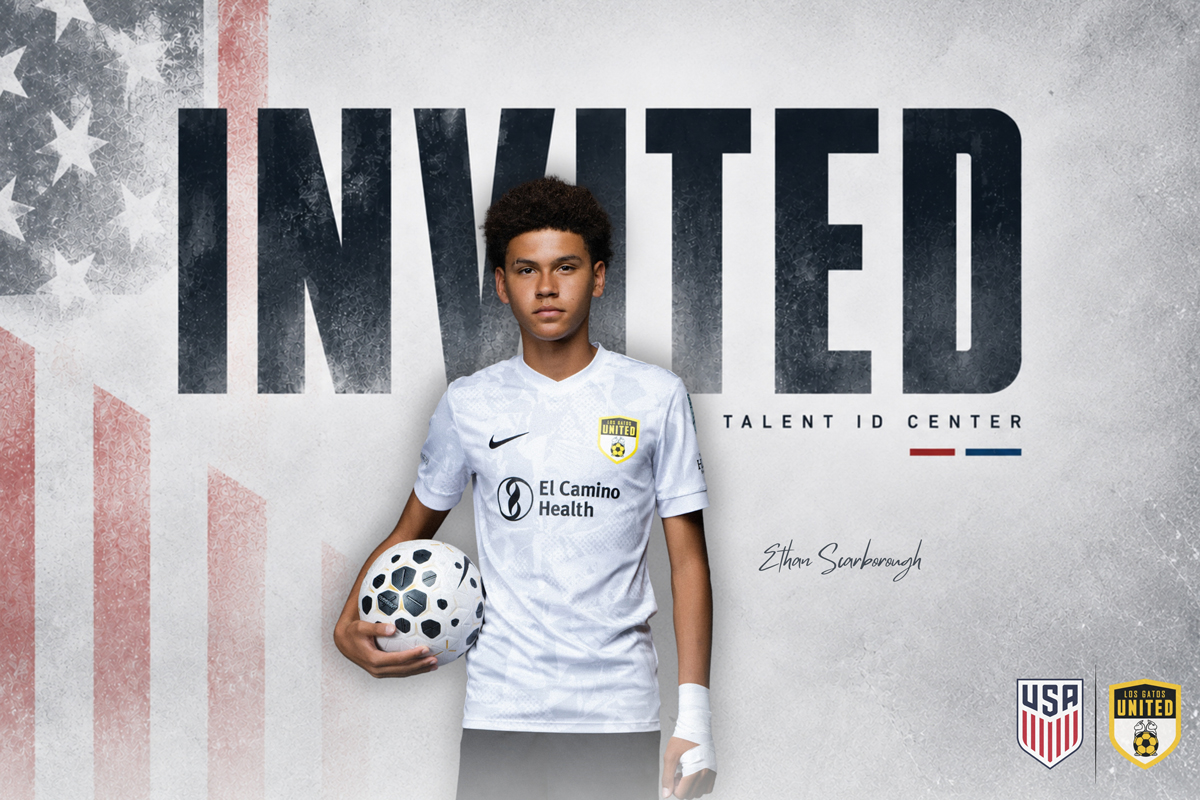 Invitation graphic showing a youth soccer player holding a ball, with the word INVITED in the background.