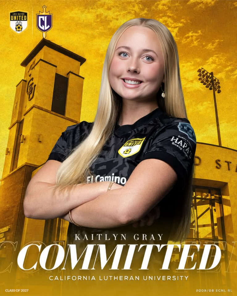 College commitment announcement reading Kaitlyn Gray, California Lutheran University, Class of 2027, 2009/08 ECNL RL.