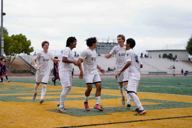Los Gatos United U19 boys celebrating during ECNL competition
